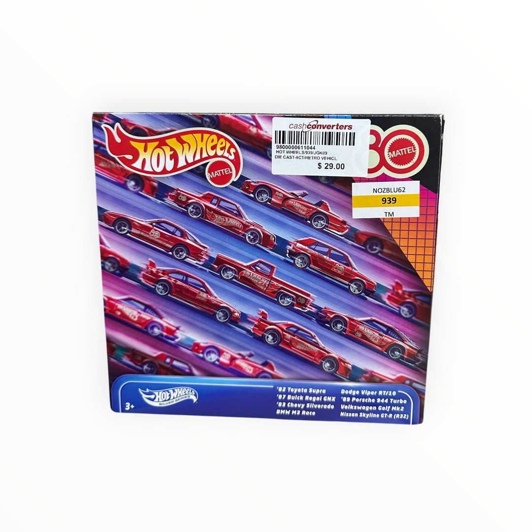 Hot Wheels Mattel 80th Anniversary 8-Pack Toy Vehicles, 8 Mini Cars, Ages 3 and up, Red JGK09 Secondary image