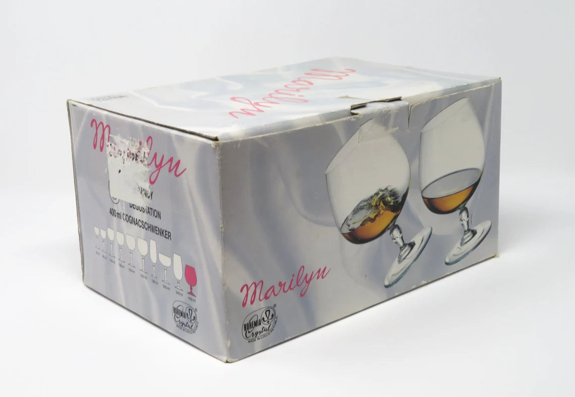 Bohemia Vintage 1980s Set of 6 Bohemia Crystal 'Marilyn' Brandy Snifter Glasses Made in Czech Republic Beautiful Etchings Elegant Drinkware