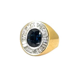 850/750YG Blue Sapphire=4cts, Diamond=1.39cts Men Ring w/Cert