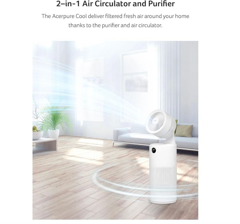 Acerpure Cool C2 2-in-1 Air Circulator and Purifier, 4-in-1 HEPA Filter, Smart App, Smart Sensor & LCD Display, Quiet Mode