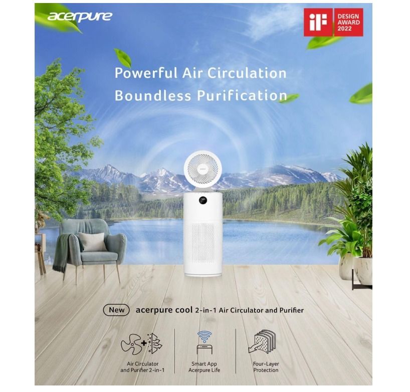 Acerpure Cool C2 2-in-1 Air Circulator and Purifier, 4-in-1 HEPA Filter, Smart App, Smart Sensor & LCD Display, Quiet Mode
