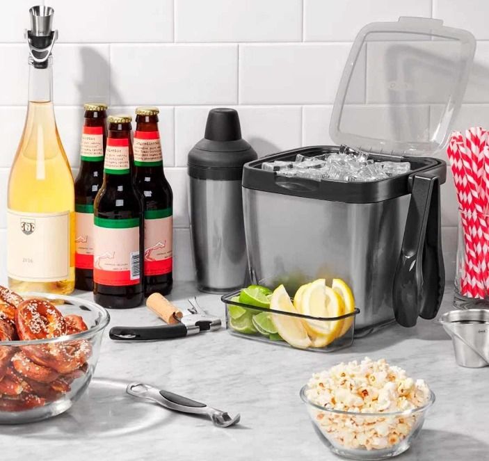 OXO Good Grips Double Wall Ice Bucket with Tongs and Garnish Tray, Grey