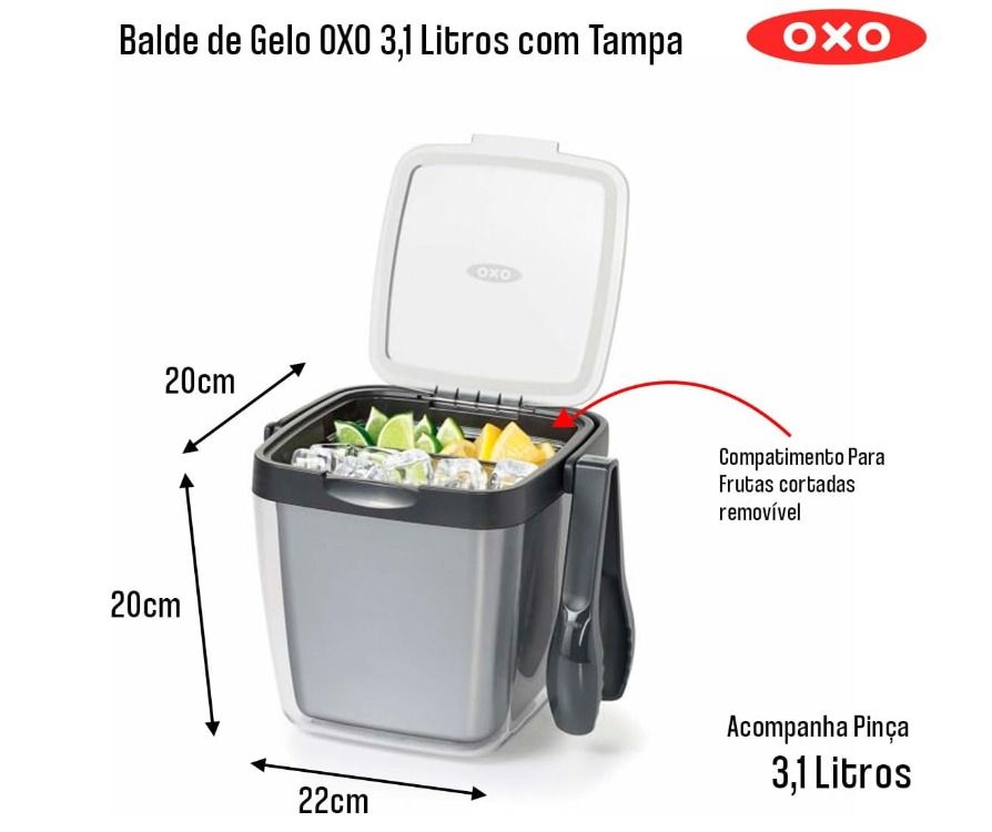 OXO Good Grips Double Wall Ice Bucket with Tongs and Garnish Tray, Grey