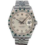 Rolex 16234 Datejust Diamond Dial, Custom Emerald Diamond Bezel Automatic Watch, 36mm