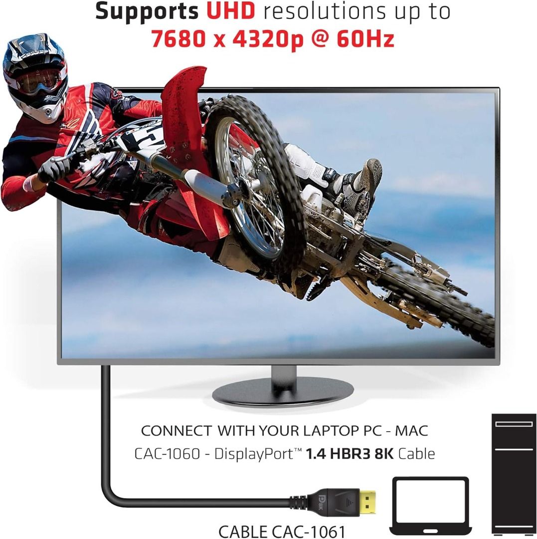 Club3D CAC-1061 DisplayPort to DisplayPort 1.4/HBR3 Cable DP 1.4 8K 60Hz 5 Meter/16,4 Feet Black VESA certified