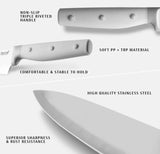 hecef Kitchen Knife Block Set, 14 Pieces Knife Set with Wooden Block & Sharpener Steel & All-purpose Scissors, High Carbon Stainless Steel Cutlery Set, Mothers Day Gift Housewarming Birthday(Grey)