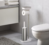 Joseph Joseph 70519 EasyStore Butler Plus Stand Toilet Paper Holder with Flex Steel Brush, Grey/White,Stainless Steel