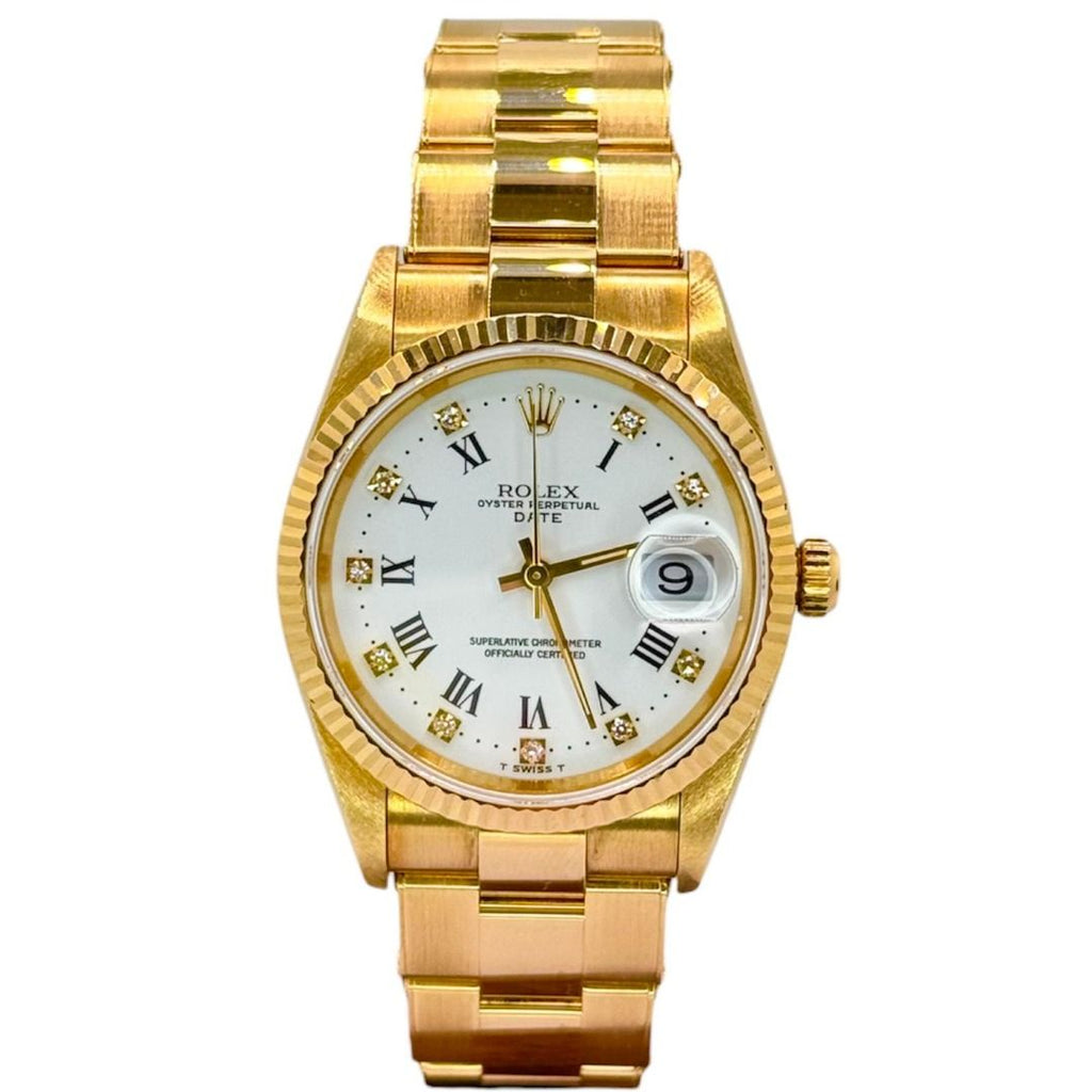 Rolex 15238 18KYG Full Gold Automatic 34mm Watch, Box & Cert