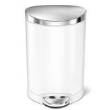 simplehuman CW1835CB 6L Semi-Round Pedal Bin, Small Bin for Bathroom Bedroom Office, Strong Steel Pedal, Silent Soft Close Lid, Inner Bucket, Fingerprint-Proof Lid, White Steel