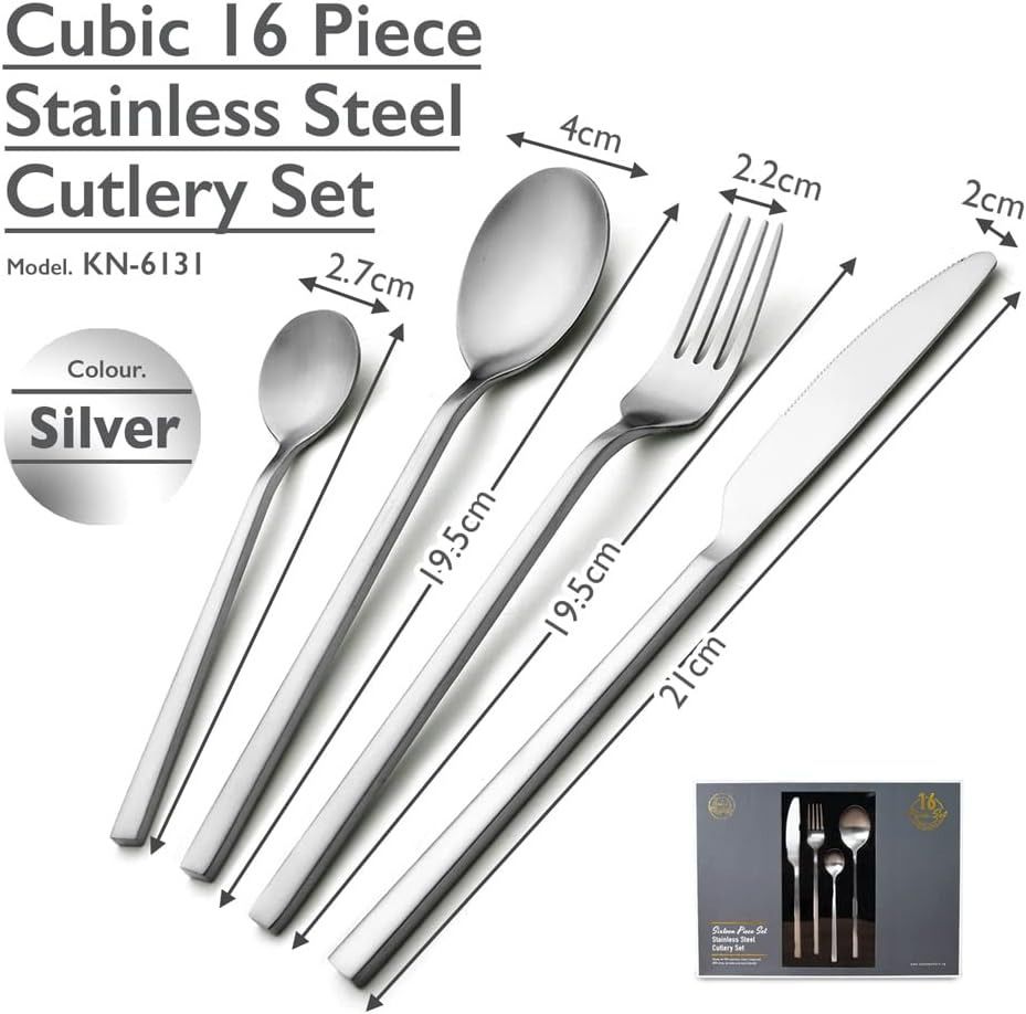 Table Matters  KN-6131- Cubic 16 Piece Stainless Steel Cutlery Set Matt Silver