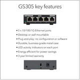 NETGEAR GS305 5 Port Gigabit Ethernet Network Switch Ethernet Splitter