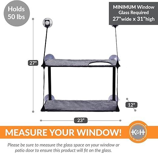 K&H Pet Products EZ Mount Window Kitty Sill, Cat Window Perch, Double Stack Gray 12 X 23 Inches