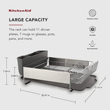 KitchenAid Large Capacity, Fully Size Self Draining Rust Resistatant Satin Coated Dish Rack with Removable Flatware Caddy 20.47-Inch, Gray