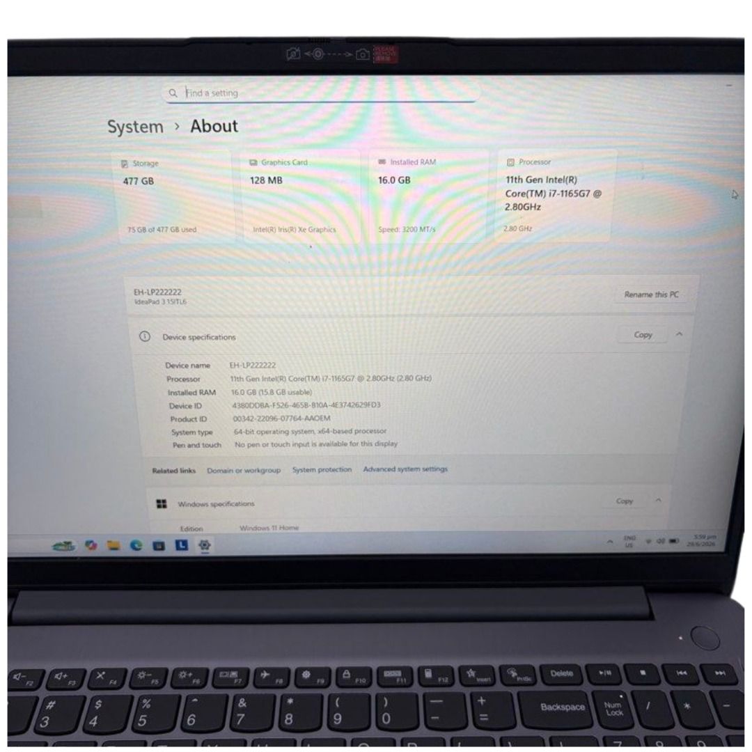 Lenovo IdeaPad 3 15ITL6 i7-11657G, 16GB Ram, 512GB SSD, Win 11, 15.6” Laptop