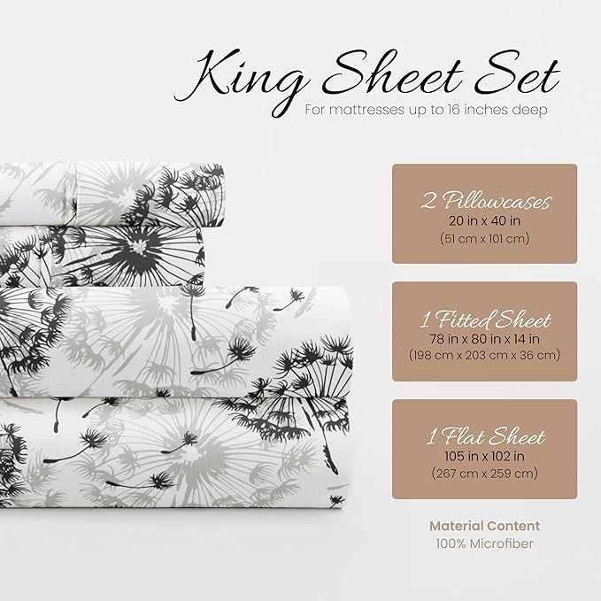 Linen Market 4 Piece King Sheet Set 16in DeepPocket Make A Wish Light Gray