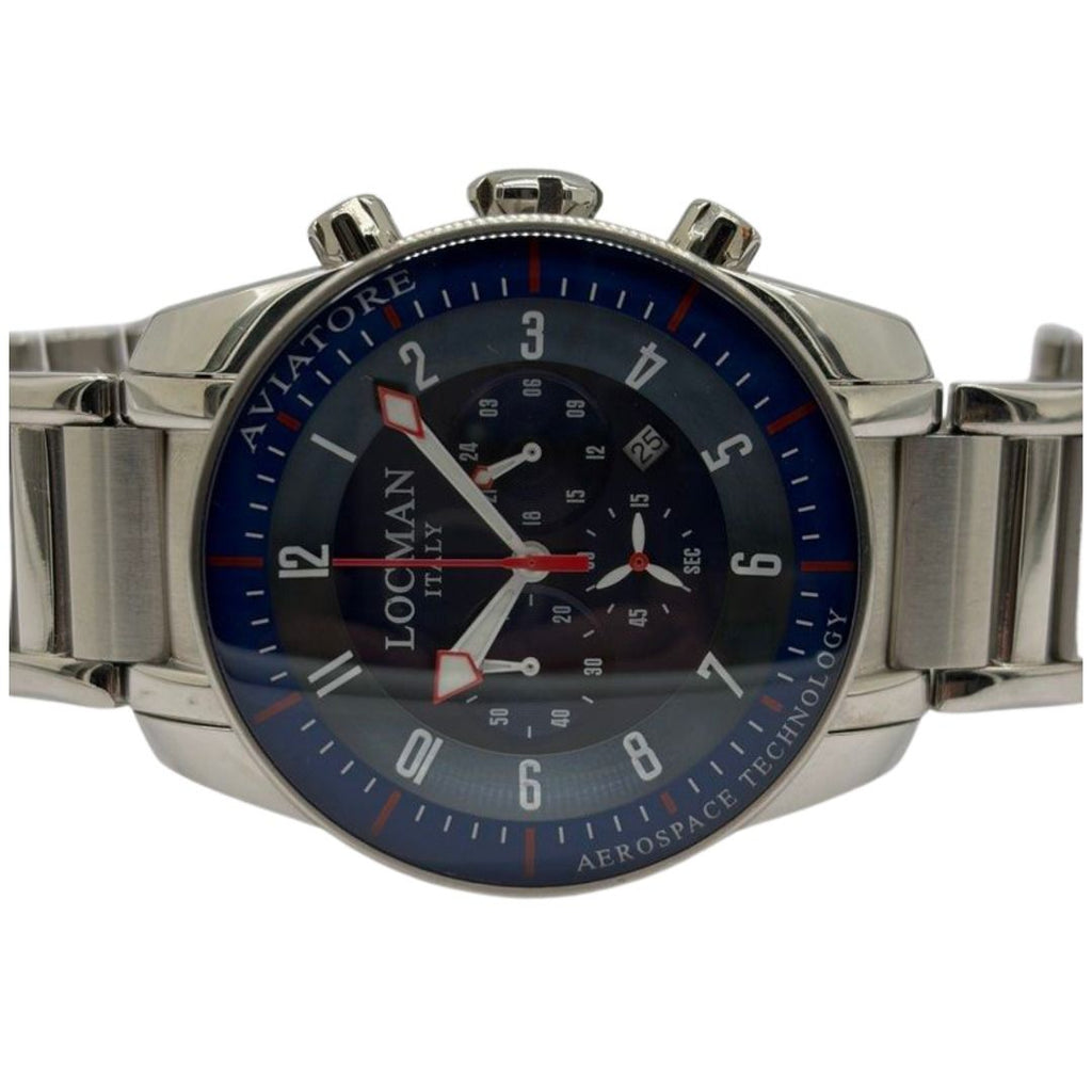 Locman Aviator 44mm Quartz Chronograph Blue Dial Steel Watch