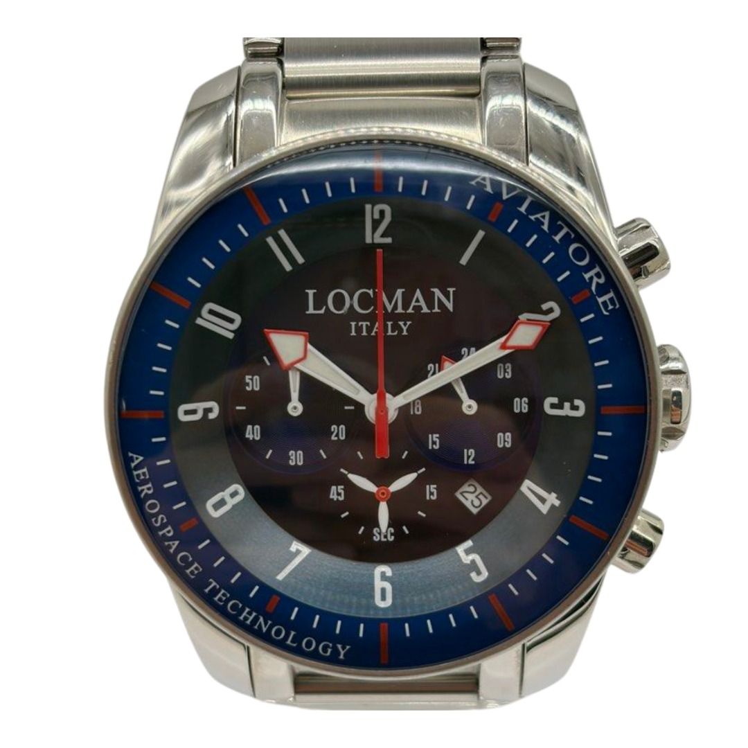 Locman Aviator 44mm Quartz Chronograph Blue Dial Steel Watch