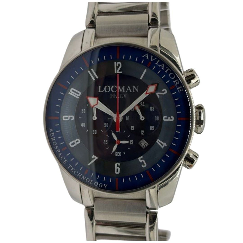 Locman Aviator 44mm Quartz Chronograph Blue Dial Steel Watch