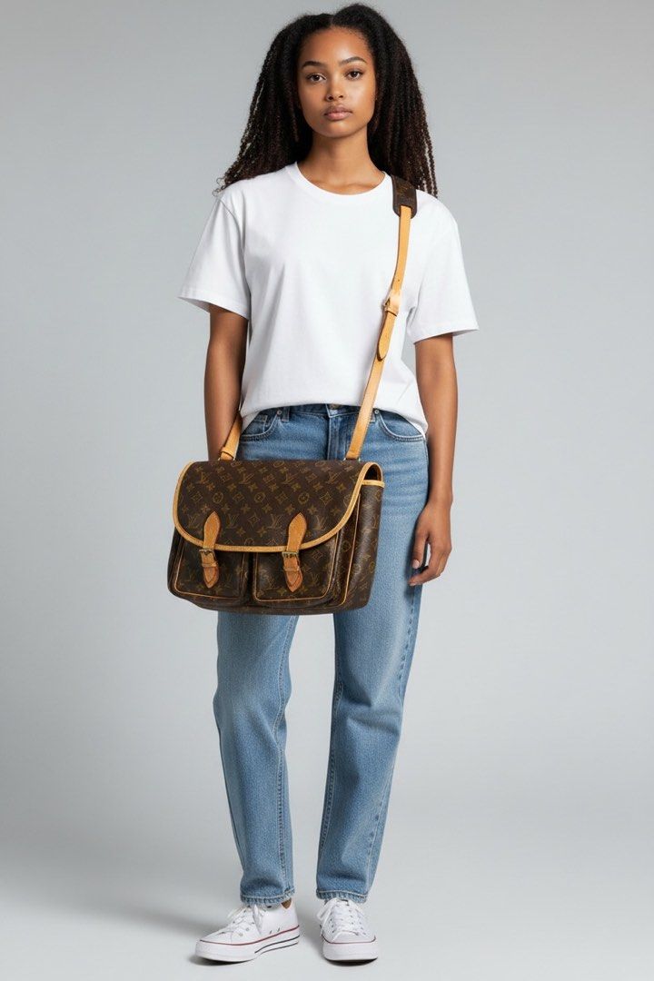 Louis Vuitton Gibeciere MM Shoulder Bag-Brown Monogram