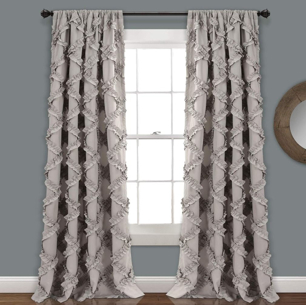 Lush Decor, Gray Ruffle Diamond Curtains Textured Window Panel Set for Living, Dining Room, Bedroom (Pair), 84â€ x 54, 2 Count Main image