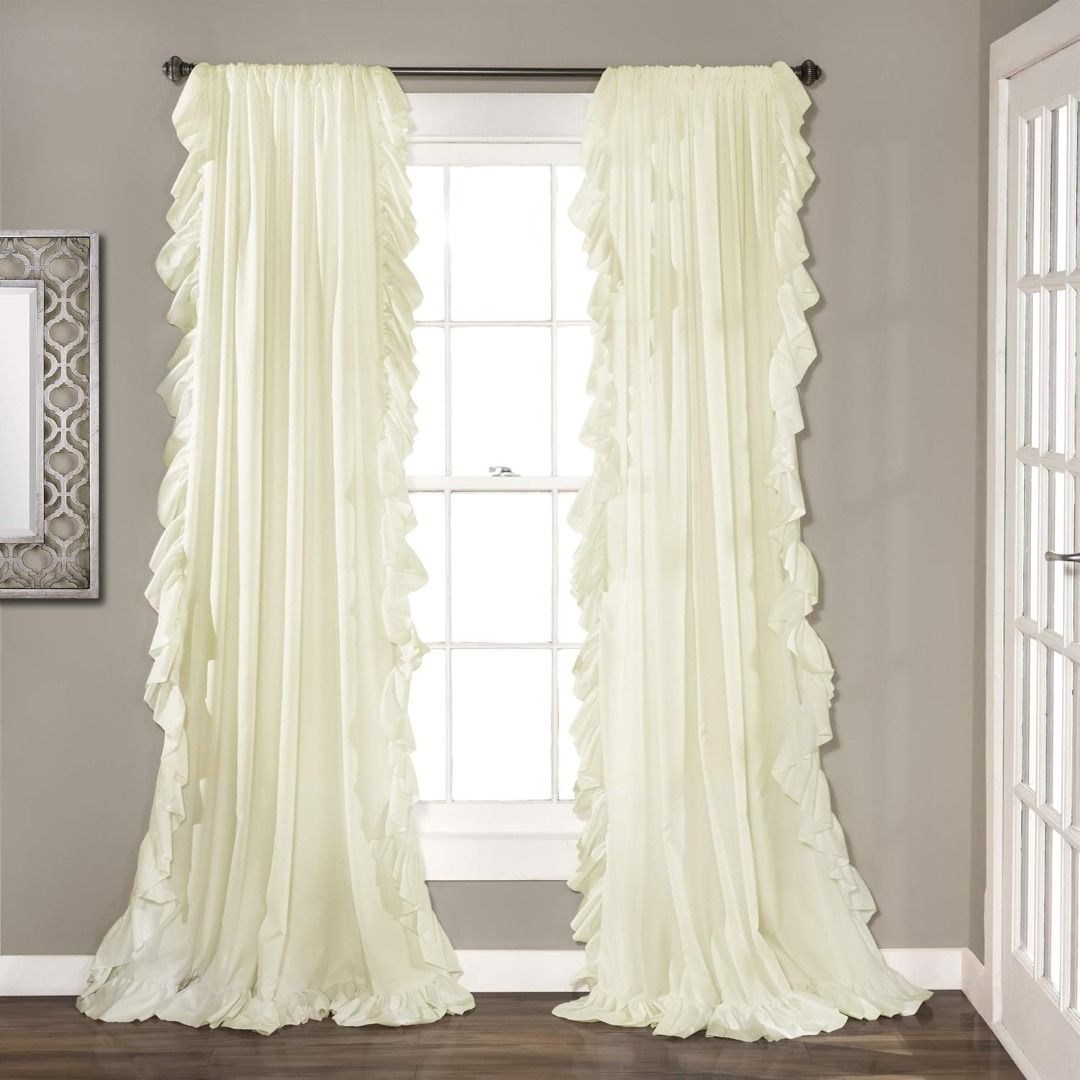 Lush Decor Reyna Ruffle Window Curtain Panel Set (Pair), 54"W x 84"L, Ivory