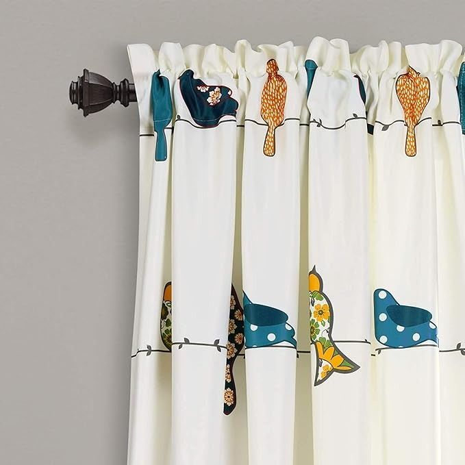 Lush Decor Rowley Birds Room Darkening Curtains, Set for Living Room, Dining Room, Bedroom (Pair), 52" W x 84" L