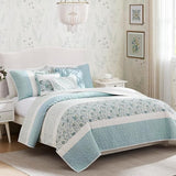Madison Park Cotton Quilt Set Floral Print KingCal King Light Teal 6 Piece Aqua