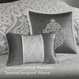 Madison Park Odette Cozy Comforter Set Jacquard Damask Medallion Design - Modern All Season, Down Alternative Bedding, Shams, Decorative Pillows, King(104 in x 92 in), Silver 8 Piece