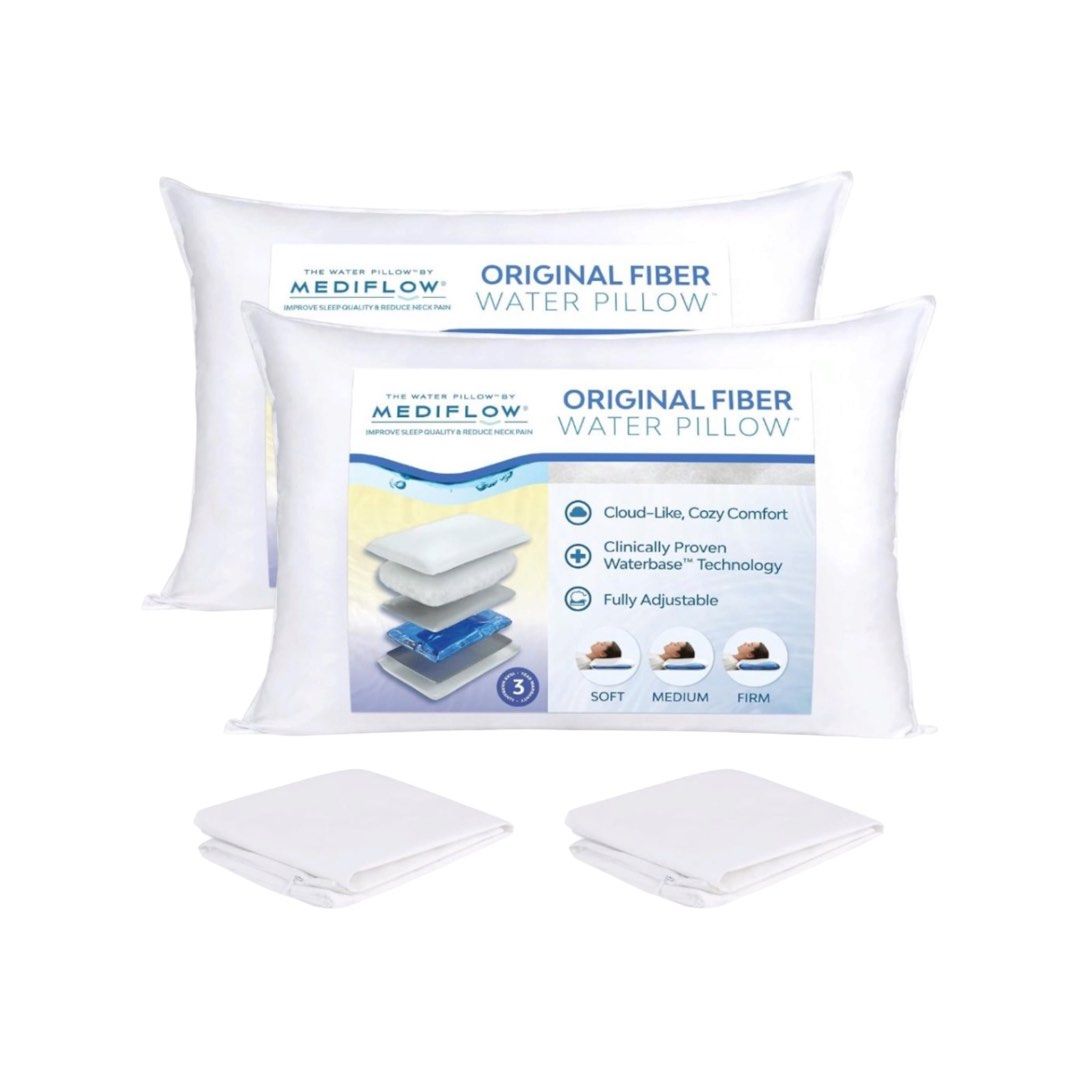Mediflow Fiber Water Pillow - Adjustable Pillow for Neck Pain Relief, Pillow for Side, Back, and Stomach Sleepers, The Original Inventor of The Water Pillow (2 Pillows, 2 Pillow Protectors) Main image