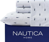 Nautica - King Sheet Set, Cotton Percale Bedding Set, Crisp & Cool, Lightweight & Breathable (Whale Stripe Blue, King)