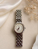 Omega De Ville Ladies Quartz Watch with a silver-tone dial, Roman numeral hour markers, and a stainless steel bracelet 22 cm