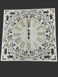 Patton Wall Decor Distressed White Ornate Wood Carved Wall Clock 24in