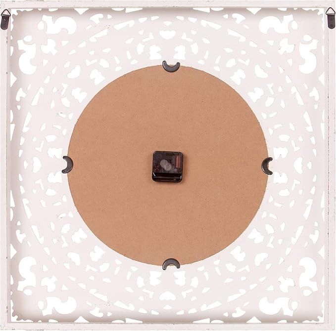 Patton Wall Decor Distressed White Ornate Wood Carved Wall Clock 24in