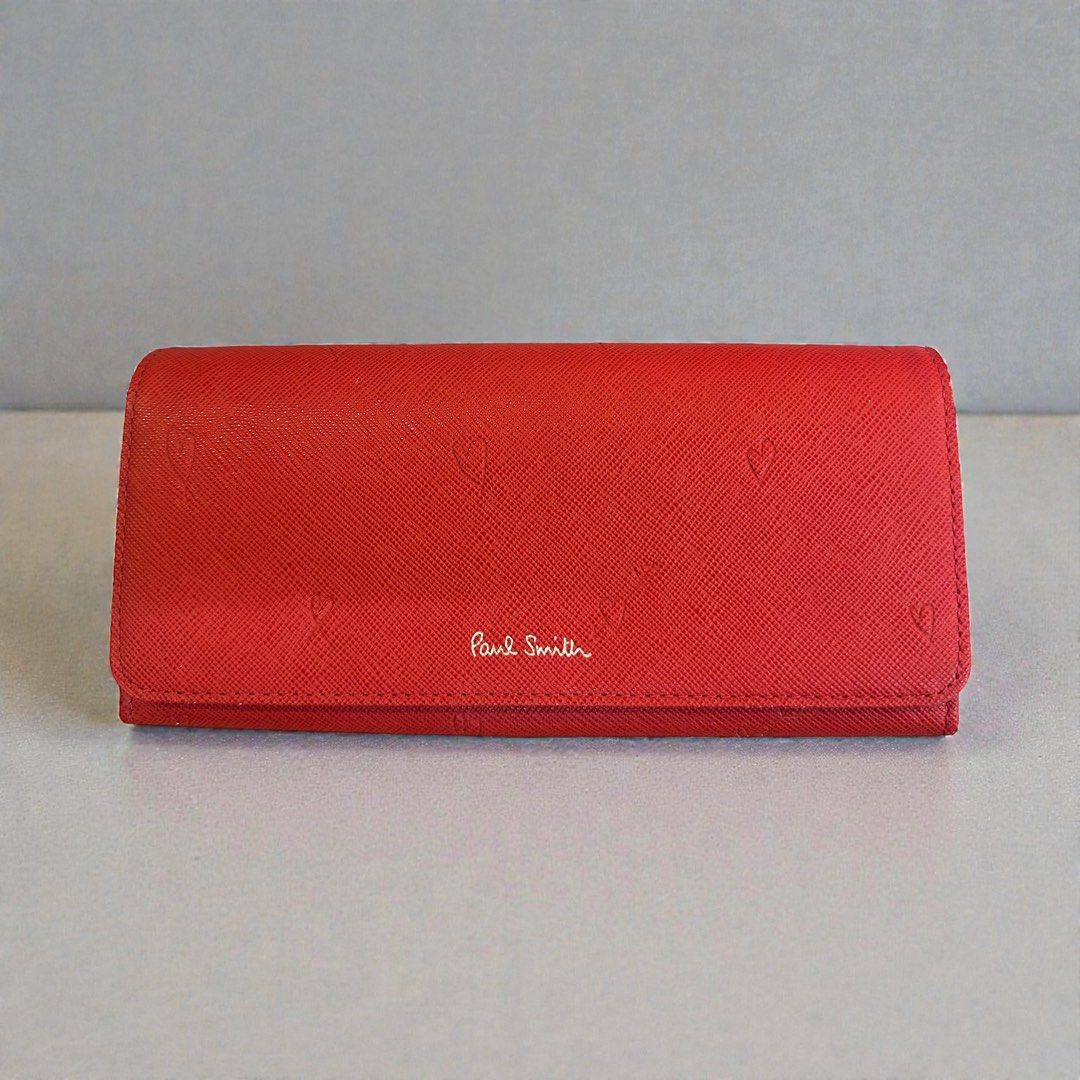 Paul Smith Red Heart Print Leather Wallet (H9 x L19 cm)
