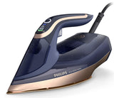 Philips 8000 Series DST8050/26 - Steam Iron, 3000W, 260g/min Boost Shot, 85g/min Continuous Output, SteamGlide Elite Rosecopper Soleplate, Dark Blue and Gold