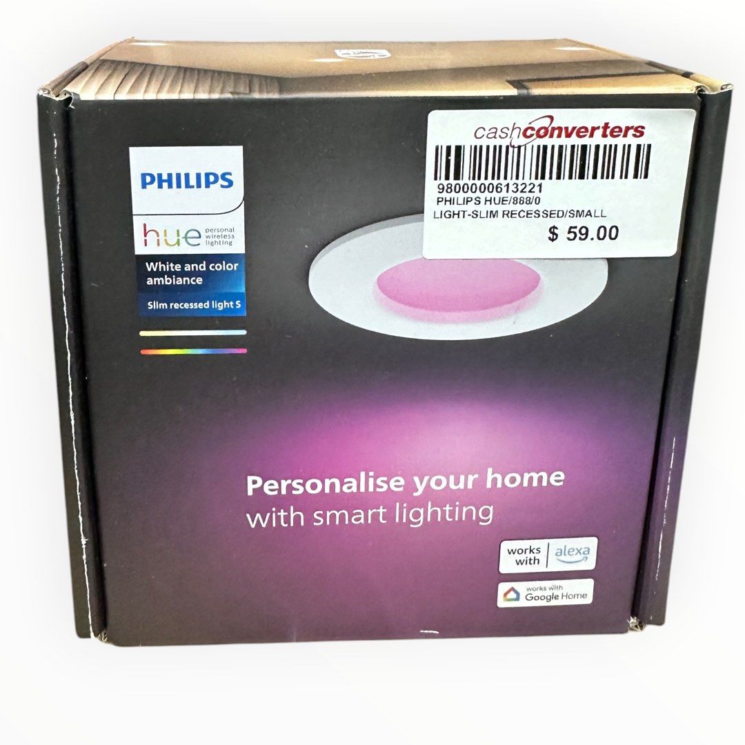 Philips Hue Smart Slim Recessed Light, 90 mm, White & Coloured Light, Bluetooth Compatible, Voice Control with Alexa, Apple Home & Google Assistant, White, Pack of 1