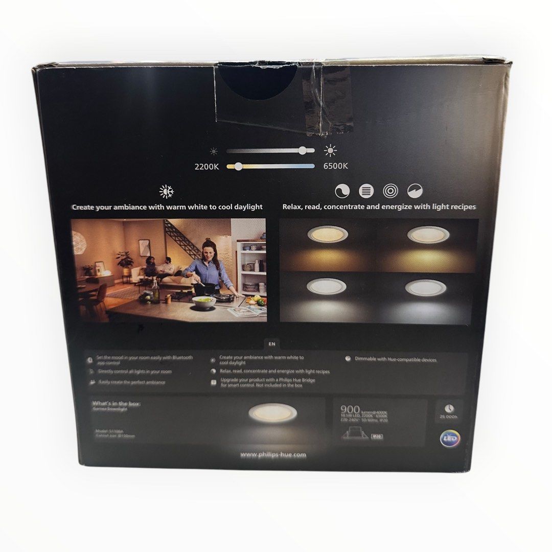 Philips Hue 51108 Hue White Ambiance 6 inches 150 Round Retrofit Recessed Downlight LED Smart Lighting Fixture Black/White