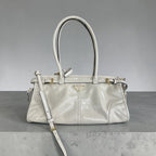 Prada Glossy Calfskin Triangle Medium Bonnie Shoulder Bag White