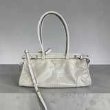 Prada Glossy Calfskin Triangle Medium Bonnie Shoulder Bag White