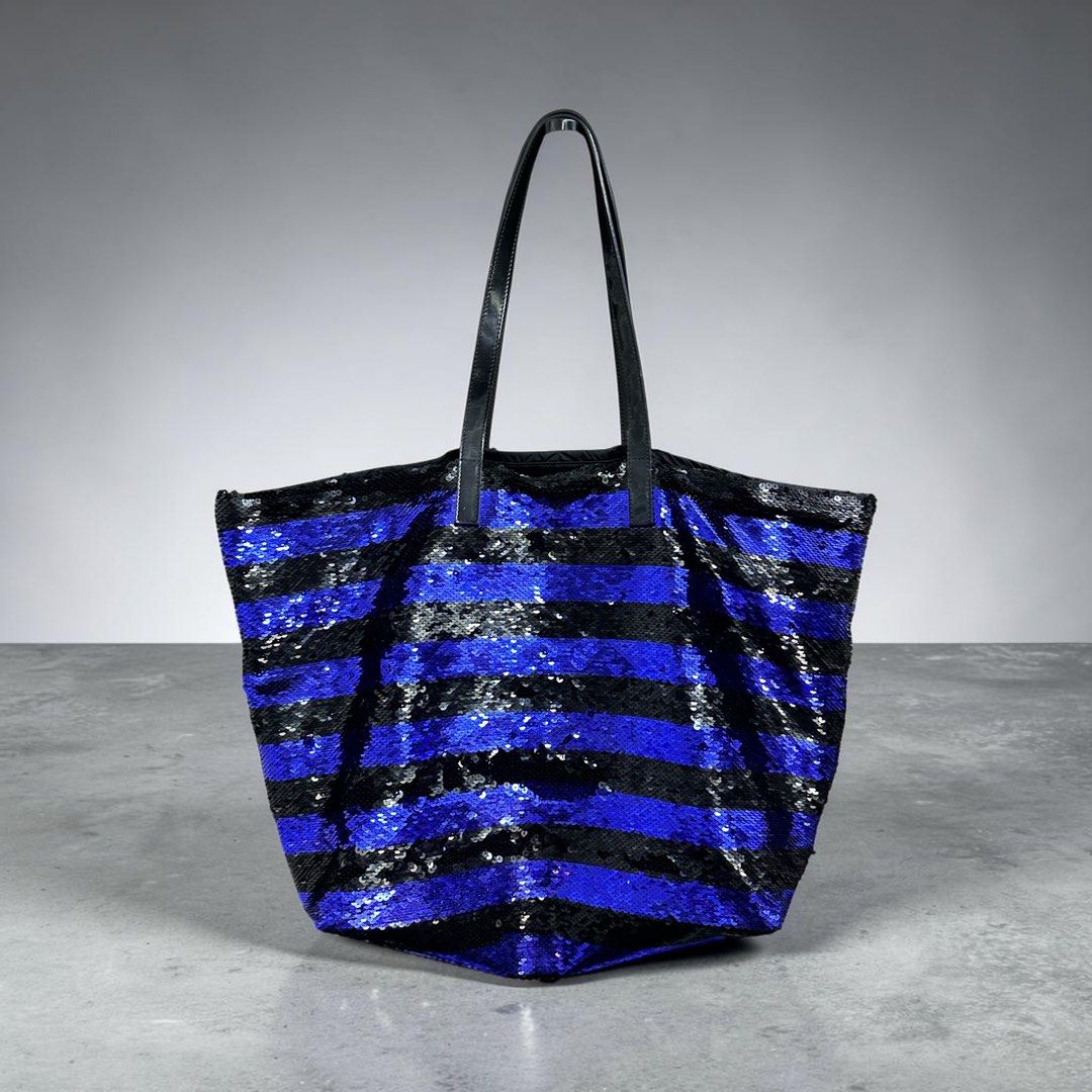 Prada Blue and Black Sequin Tote Bag