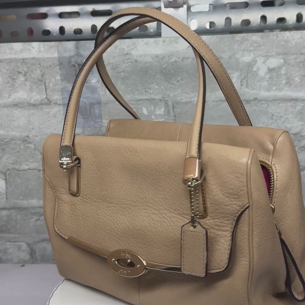 Coach J1394 Tote Beige Leather Bag