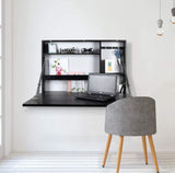 Prinz Work from Home Wall-Mounted Desk, Black Folding Desk with Chalkboard Front, Space-Saving Floating Desk Design, Ready to Hang, Interior Shelves, 36 x 24 x 5 Inches