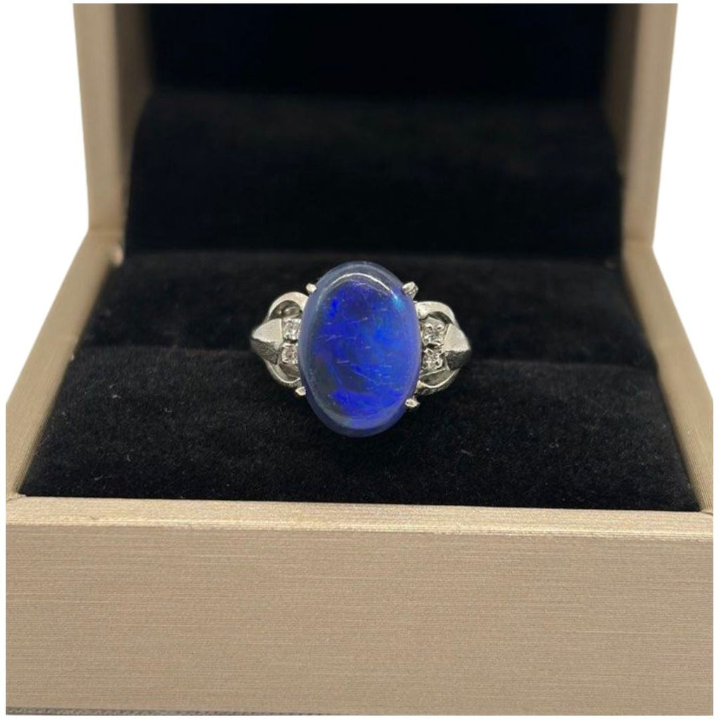 PT850 Natural Black Opal & Diamond Ladies Ring