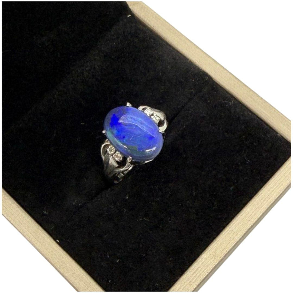 PT850 Natural Black Opal & Diamond Ladies Ring