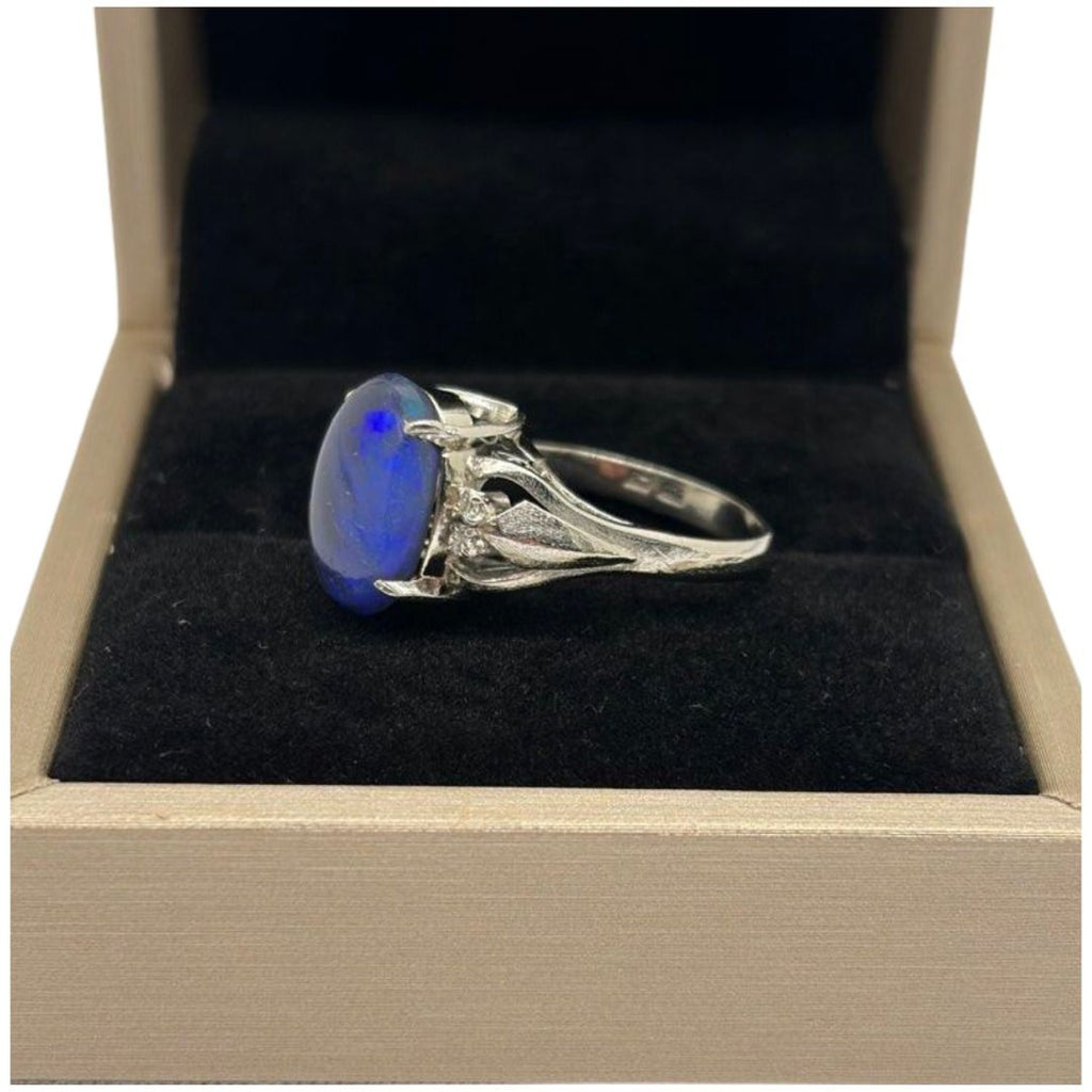 PT850 Natural Black Opal & Diamond Ladies Ring