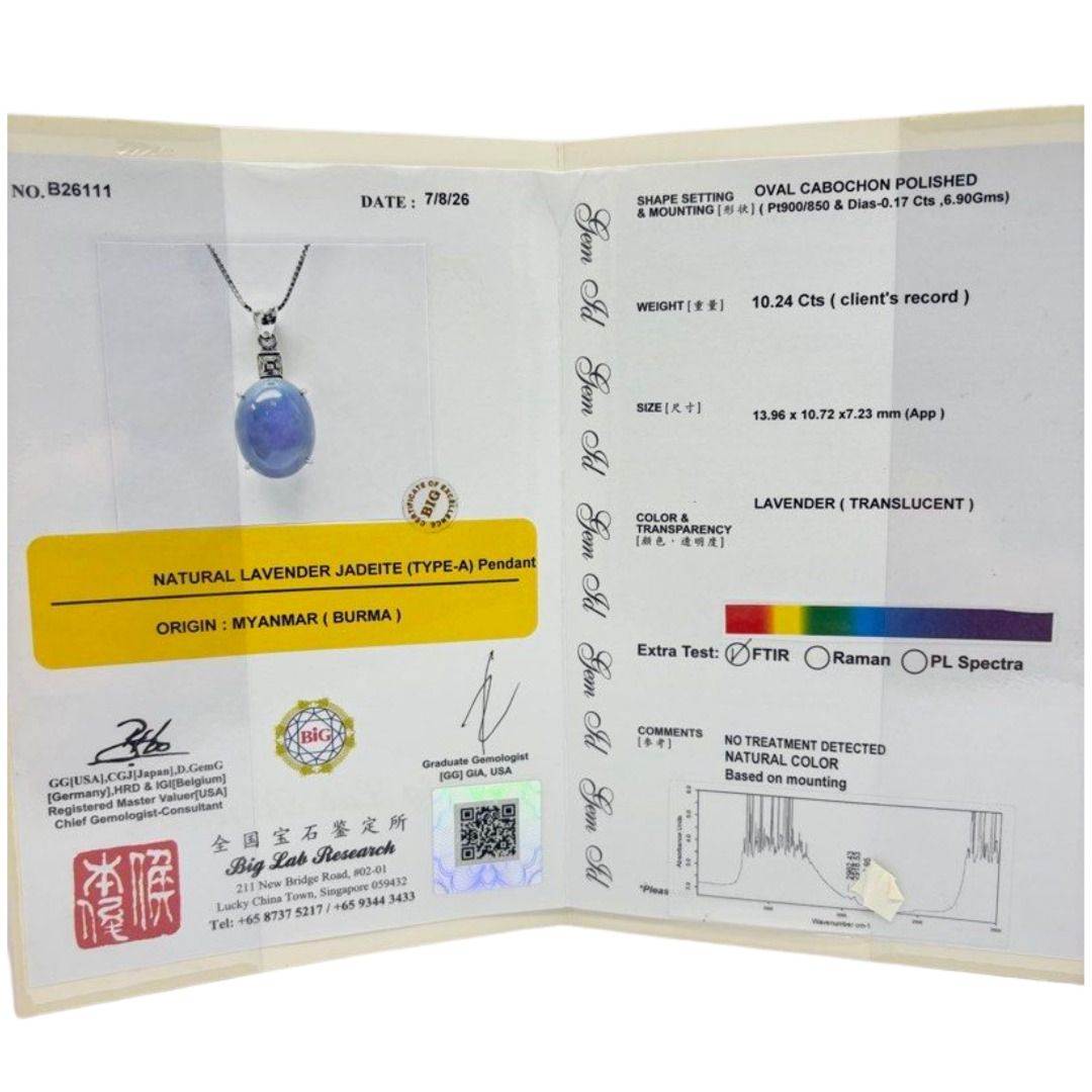 PT900/850 Natural Lavender Jadeite (Type-A) & Diamond Necklace