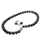 Natural Black South Sea Pearl Necklace & Earring Set (9.72 - 11.01mm)