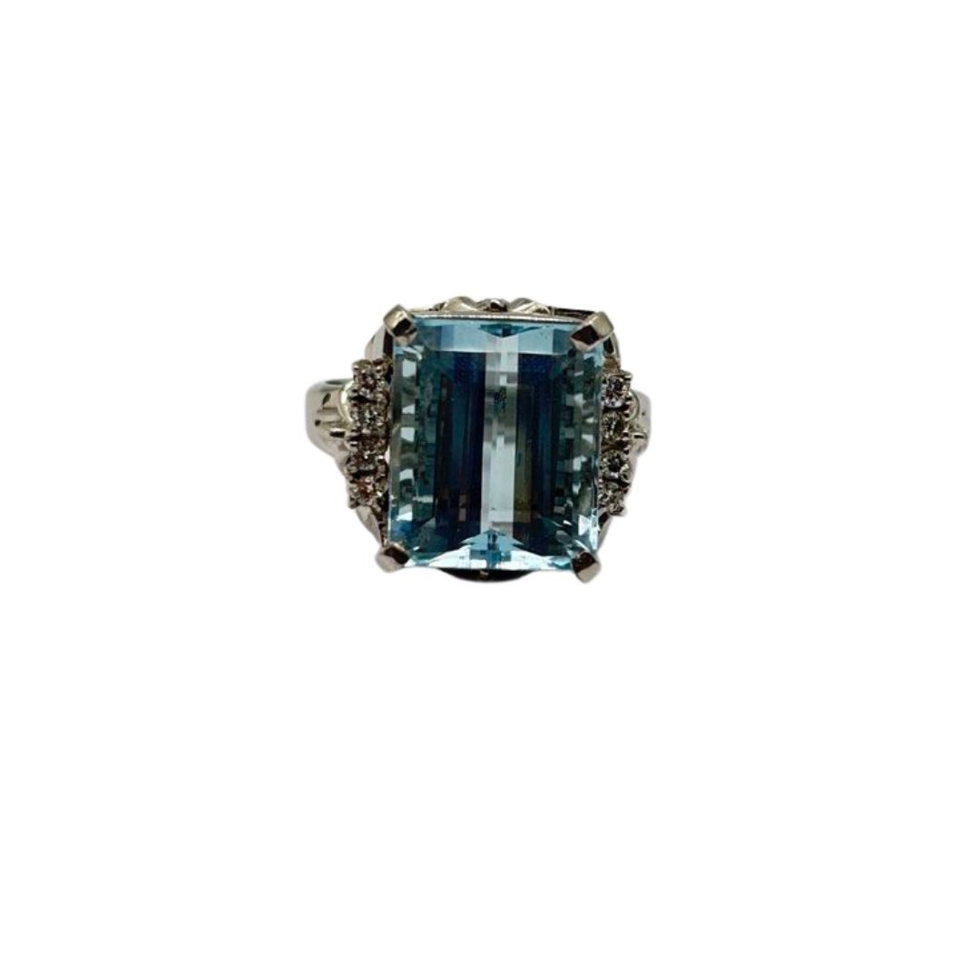 PT900 Natural Aquamarine & Diamond Ring