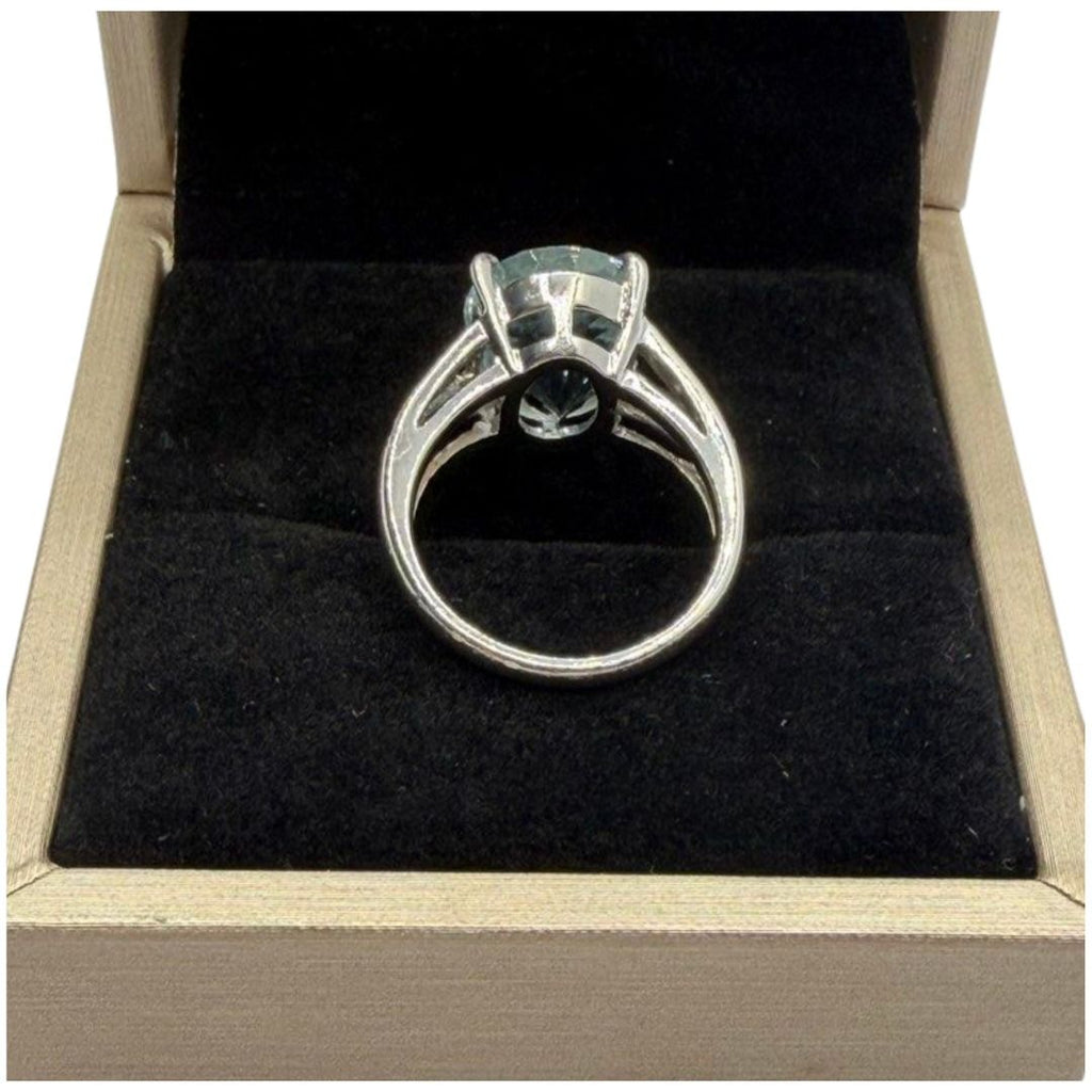 PT900 Natural Aquamarine & Diamond Ladies Ring