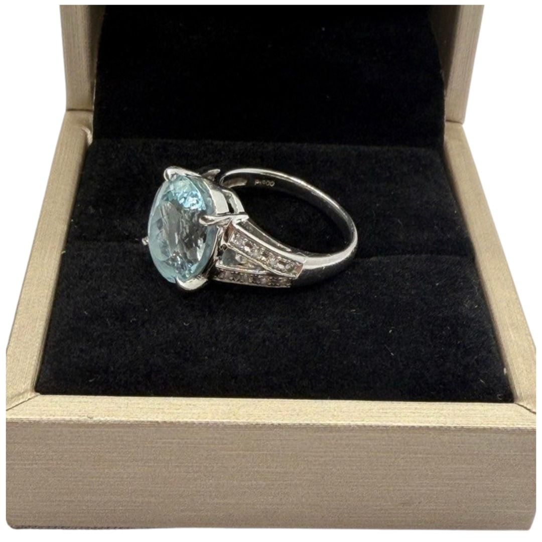 PT900 Natural Aquamarine & Diamond Ladies Ring